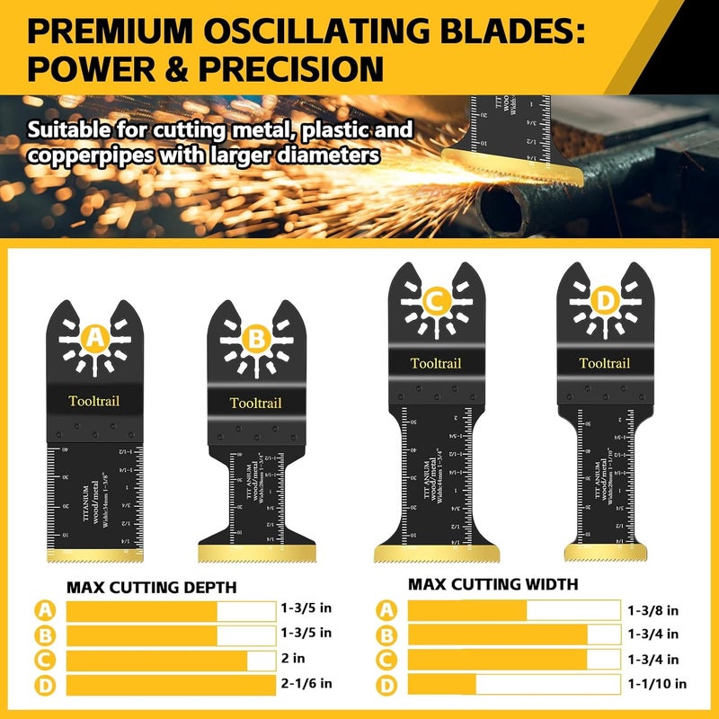Tooltrail 30 PCS Titanium Oscillating Tool Blades Metal Cutting,Universal Multi Tool Blades Kits for Metal Nails Wood and Plastic,Oscillating Saw Blades Fit Dewalt Ryobi Milwaukee Rockwell Fein - Image 5